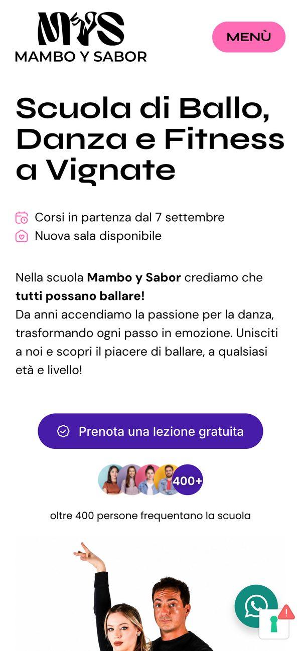 Il sito di Mambo y Sabor da telefono